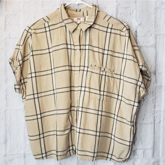 LEVI'S Plaid Button-down Boxy Fit Top Large - Picture 1 of 7